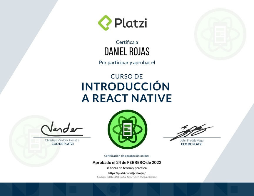 Diploma del Curso de Introducción a React Native