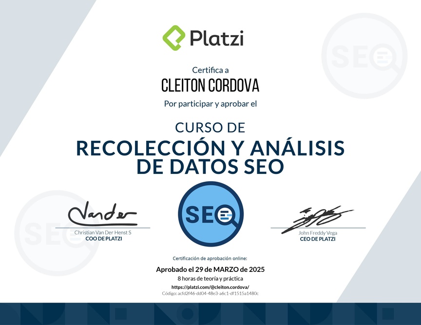 Diploma del Curso de Recolección y Análisis de datos SEO