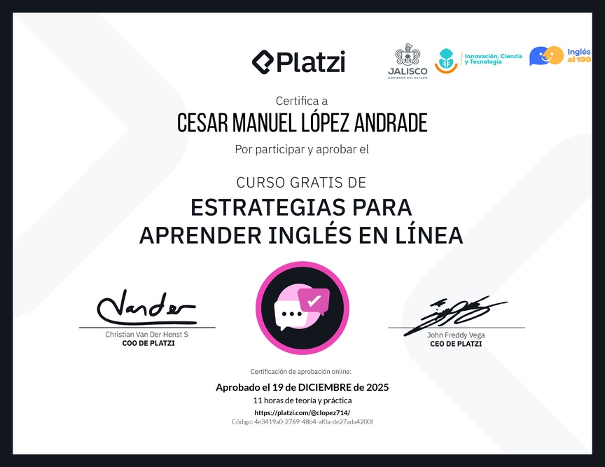 Diploma del Curso Gratis de Estrategias para Aprender Inglés en Línea