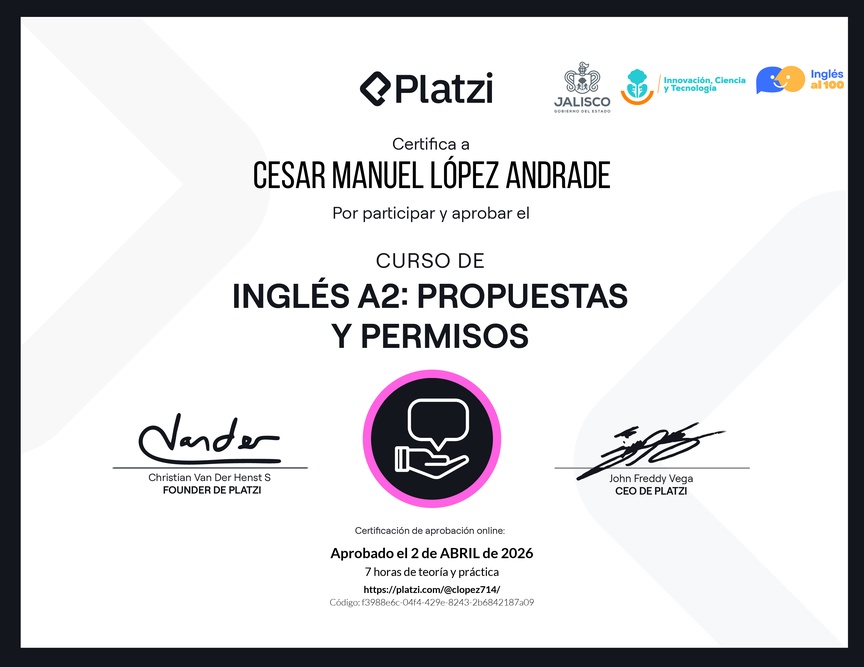 Diploma del Curso de Inglés Básico A2: Propuestas y Permisos