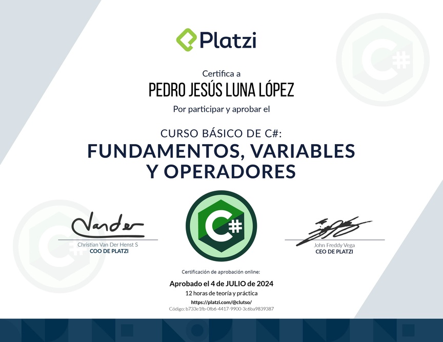 Diploma del Curso Básico de Programación con C#