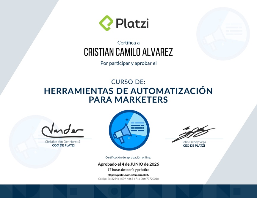 Diploma del Curso de Herramientas de Automatización y Programación para Marketers
