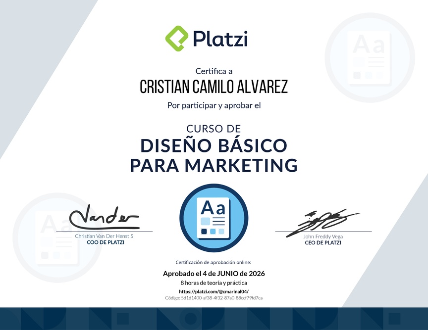 Diploma del Curso de Introducción al Diseño para Marketing