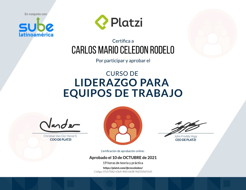 Diploma del Curso de Liderazgo para Equipos de Trabajo