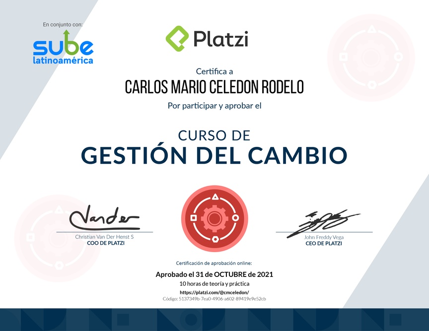 Diploma del Curso de Gestión del Cambio para Empresas