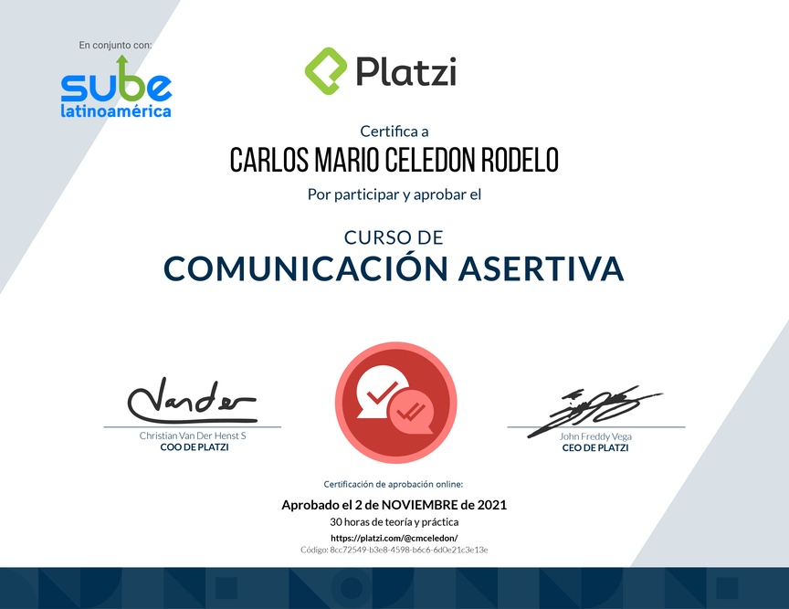 Diploma del Curso de Comunicación Asertiva para la Vida Personal y Profesional (2021)