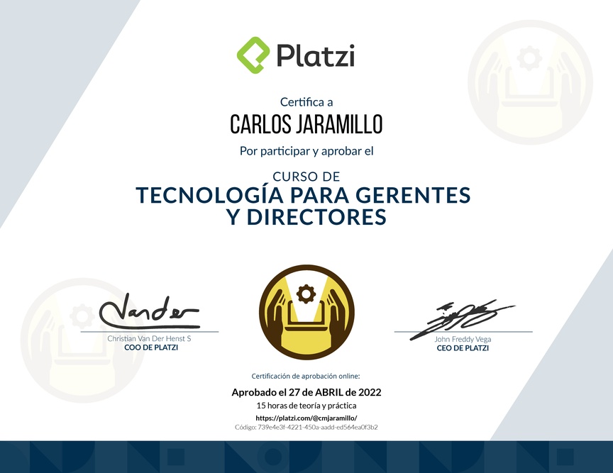 Diploma del Curso de Tecnología para Gerentes y Directores