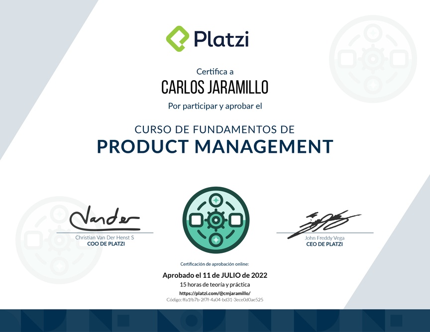 Diploma de Audiocurso de Fundamentos para Product Managers