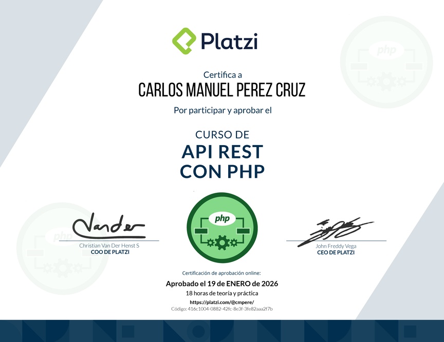 Diploma del Curso de API REST con PHP