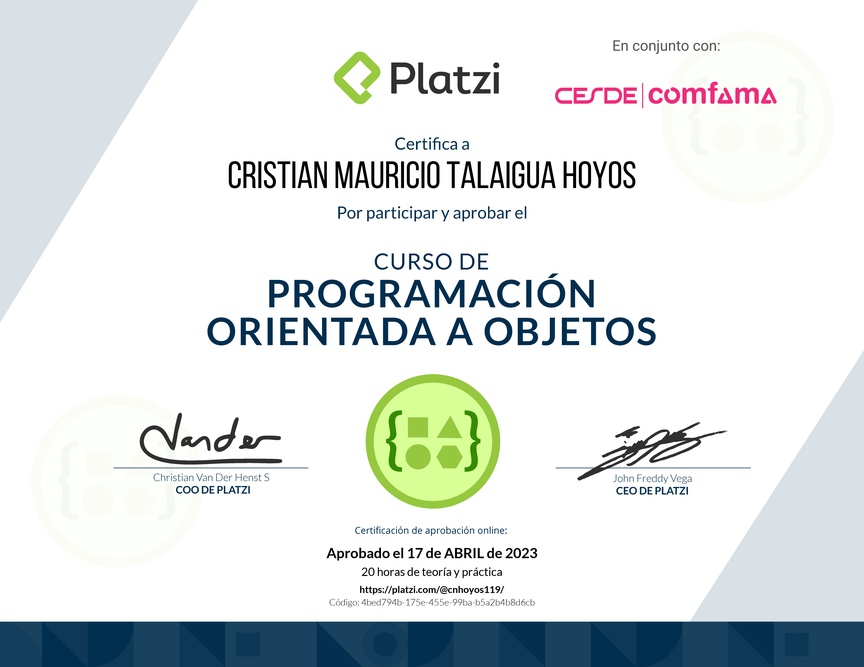Diploma del Curso de Programación Orientada a Objetos: POO