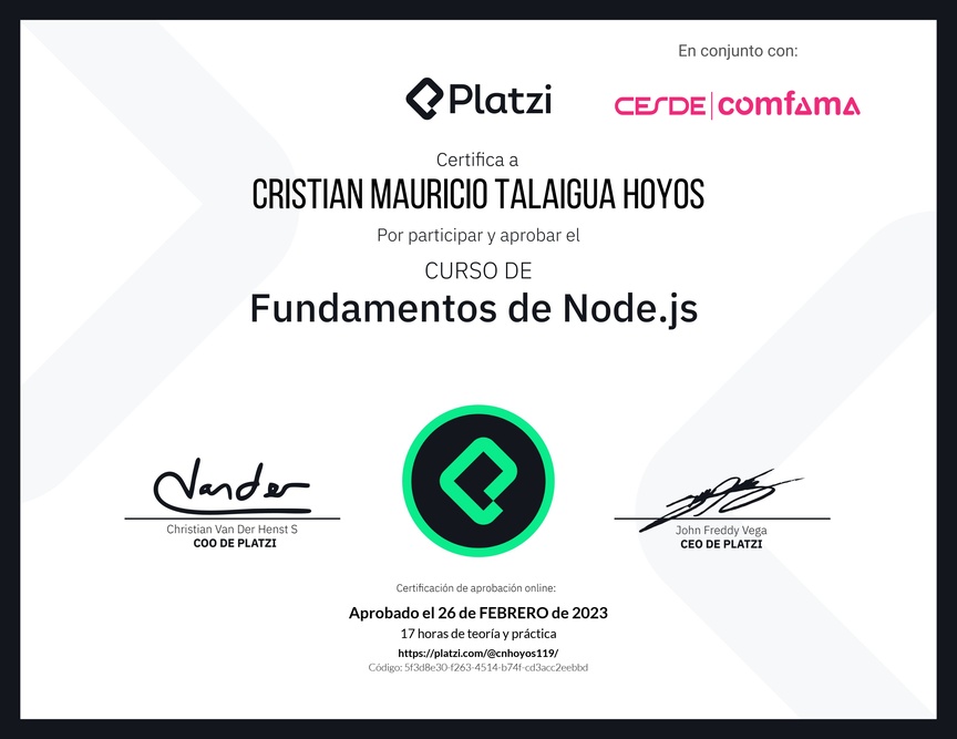 Diploma del Curso de Fundamentos de Node.js