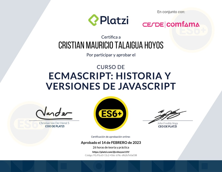 Diploma del Curso de ECMAScript: Historia y Versiones de JavaScript