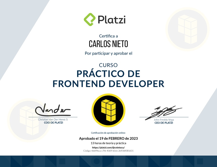 Diploma del Curso Práctico de Frontend Developer