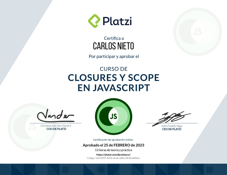 Diploma del Curso de Closures y Scope en JavaScript