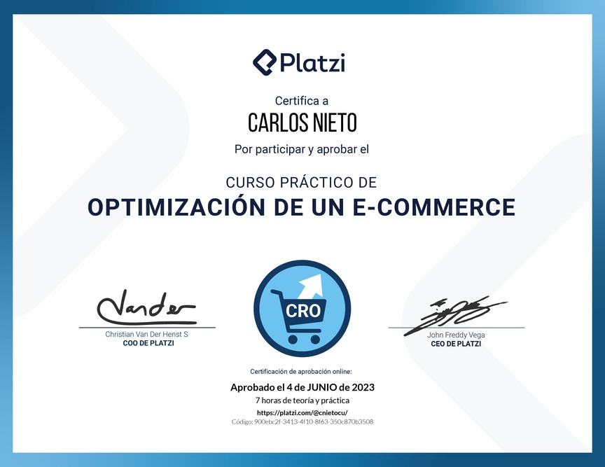 Diploma del Curso Práctico de Optimización de un E-commerce