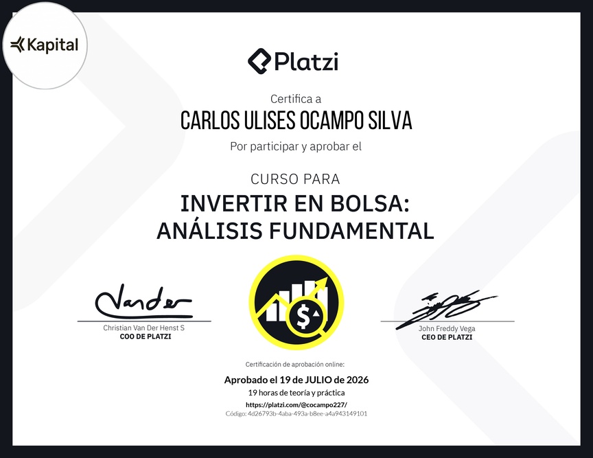Diploma del Curso para Invertir en Bolsa: Análisis Fundamental