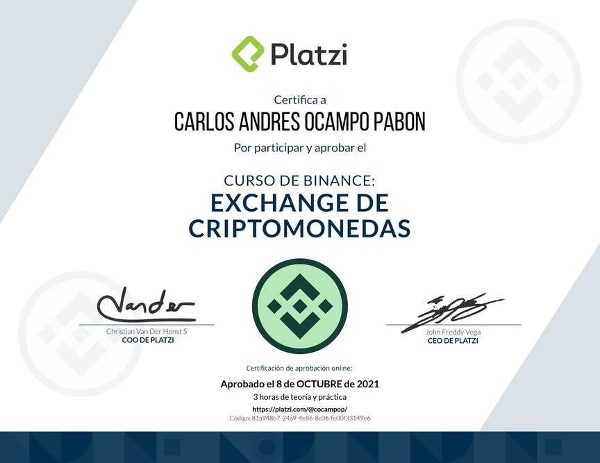 Diploma de Minicurso de Binance: Exchange de Criptomonedas 2021