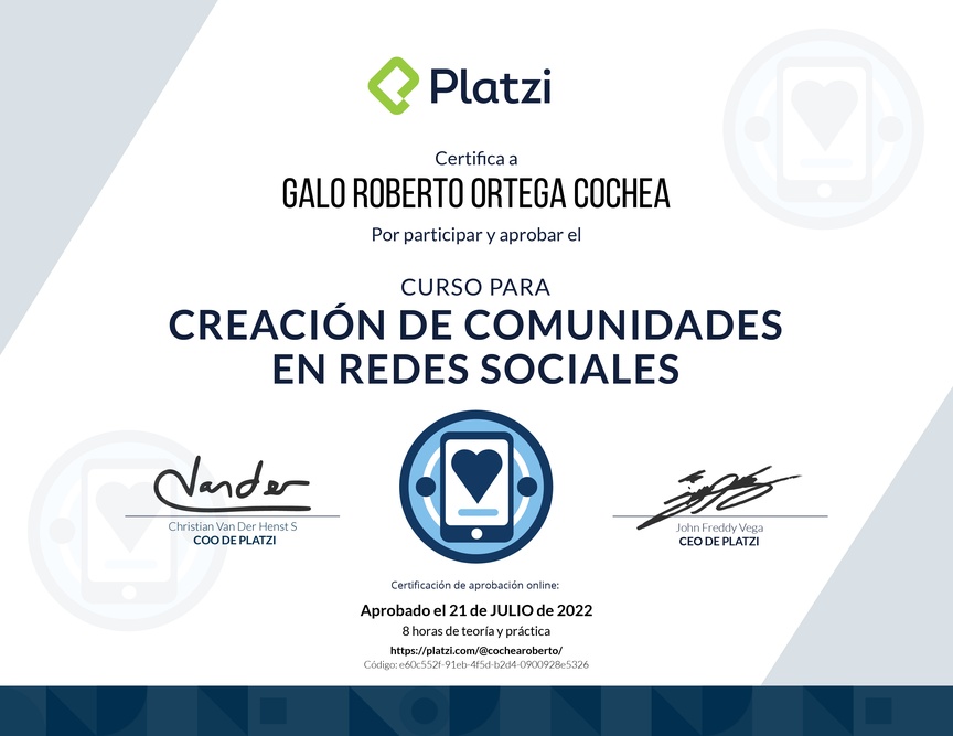 Diploma del Curso de Construcción de Comunidades en Redes Sociales