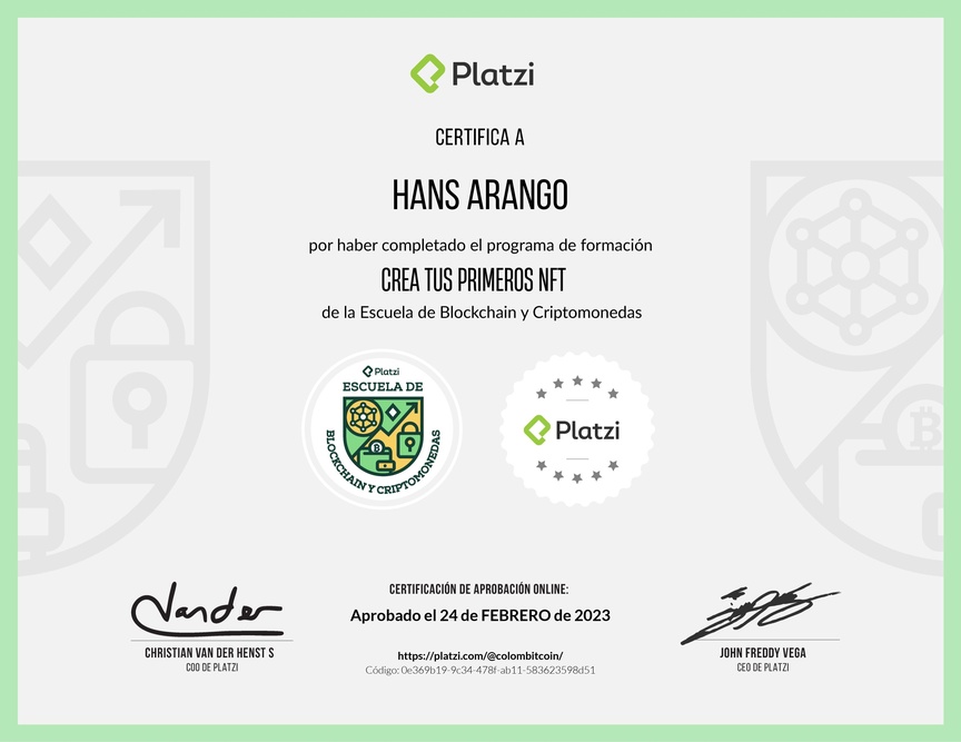 Diploma de la Ruta de Aprendizaje de Crea tus primeros NFT