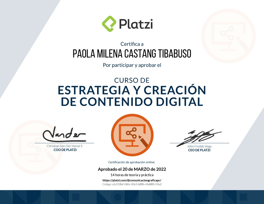 Diploma del Curso de Estrategia y Creación de Contenido Digital