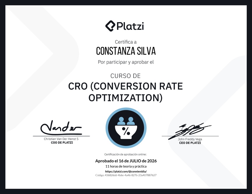 Diploma del Curso de CRO (Optimización de Conversiones)