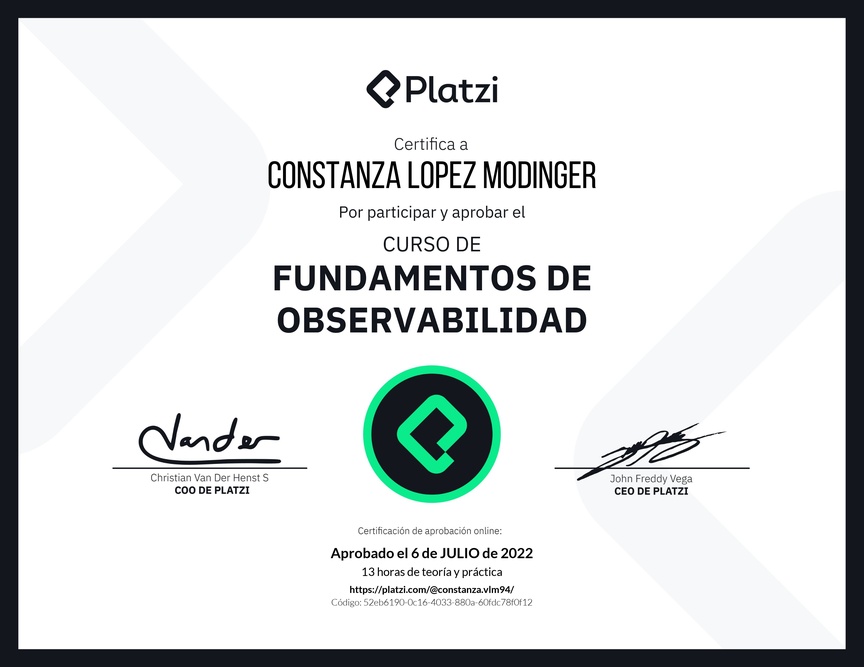Diploma del Curso de Fundamentos de Observabilidad con New Relic