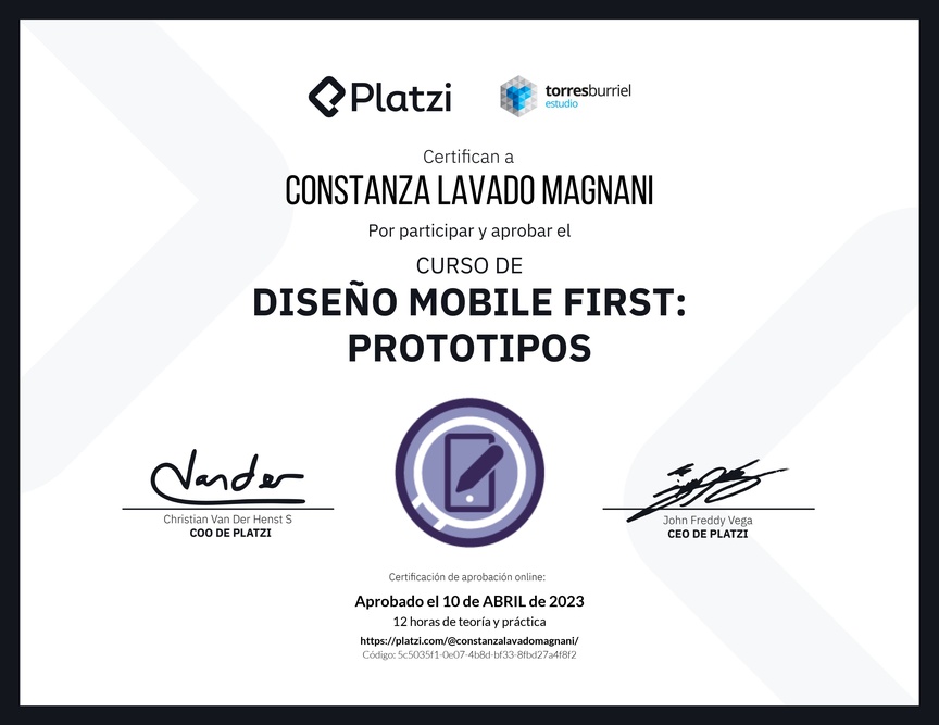 Diploma del Curso de Diseño Mobile First: Prototipos