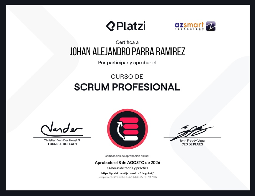 Diploma del Curso de Scrum Profesional