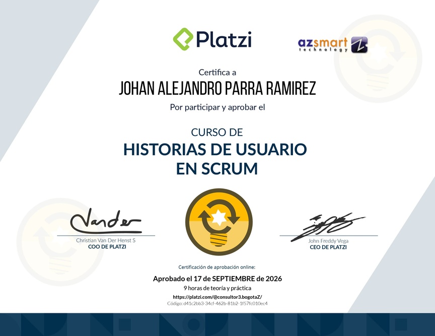 Diploma del Curso de Historias de Usuario en Scrum