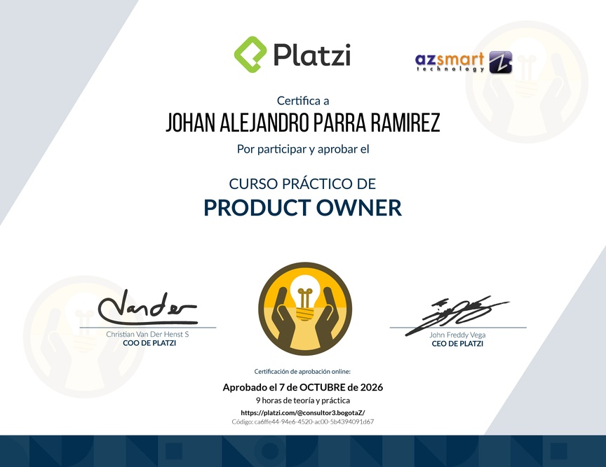 Diploma del Curso de Herramientas y Frameworks Intermedias para Product Owners