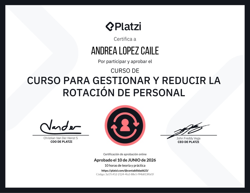 Diploma del Curso para Gestionar y Reducir la Rotación de Personal