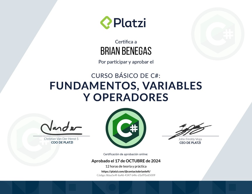 Diploma del Curso Básico de Programación con C#