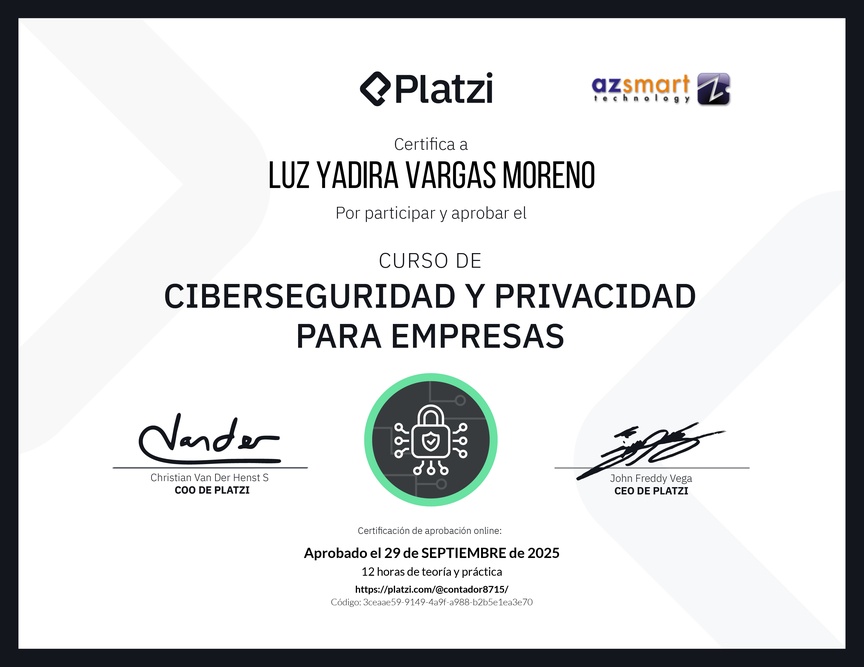 Diploma del Curso de Ciberseguridad y Privacidad para Empresas