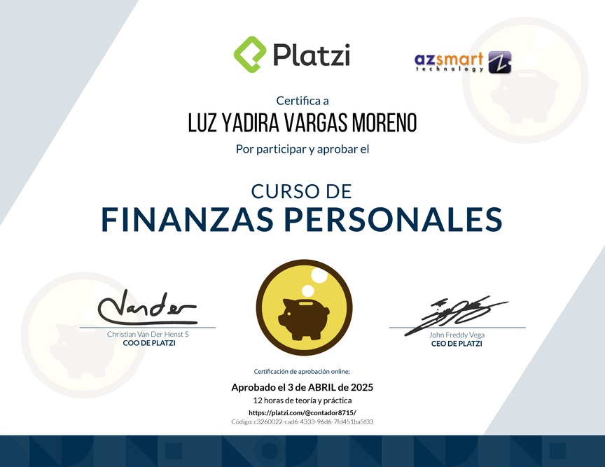 Diploma del Curso de Educación Financiera y Finanzas Personales