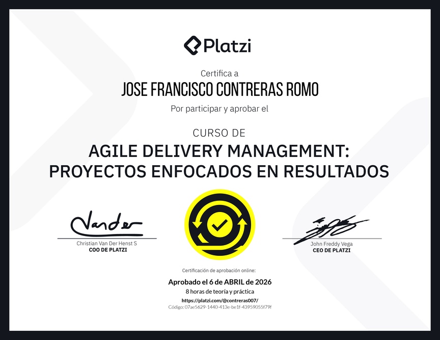Diploma del Curso de Agile Delivery Management: Proyectos Enfocados en Resultados