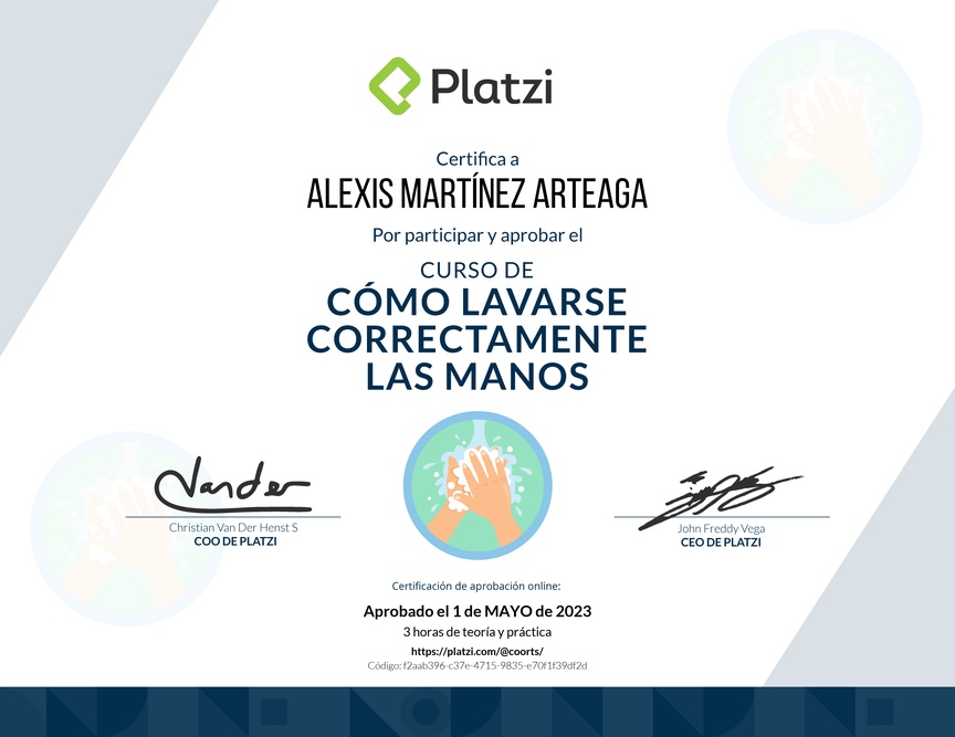 Diploma del Curso para Lavarse las Manos Correctamente