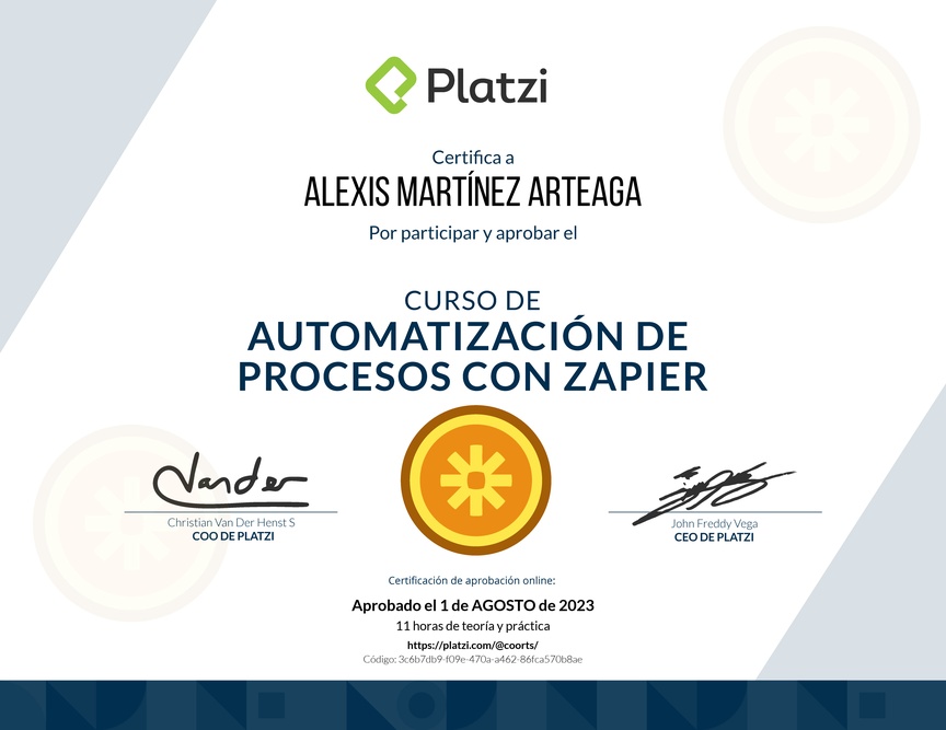 Diploma del Curso de Zapier