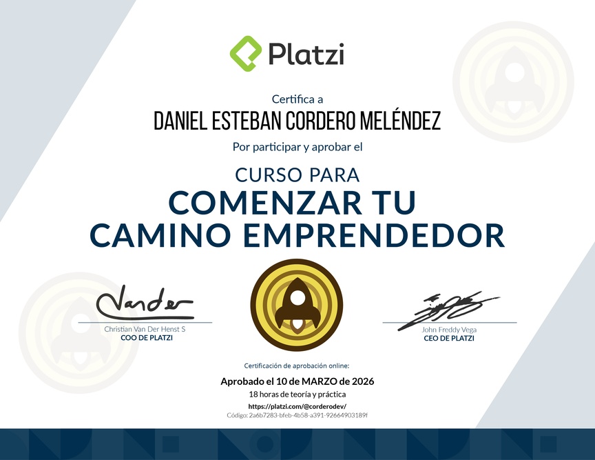 Diploma del Curso para Comenzar tu Camino Emprendedor