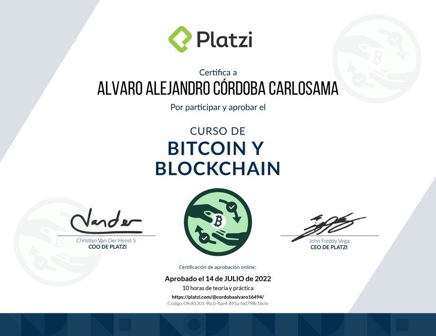 Diploma del Curso de Bitcoin y Blockchain