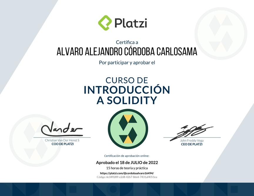 Diploma del Curso de Introducción a Solidity