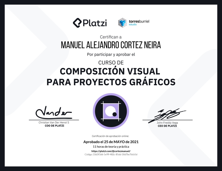 Diploma del Curso de Composición Visual para Proyectos Gráficos
