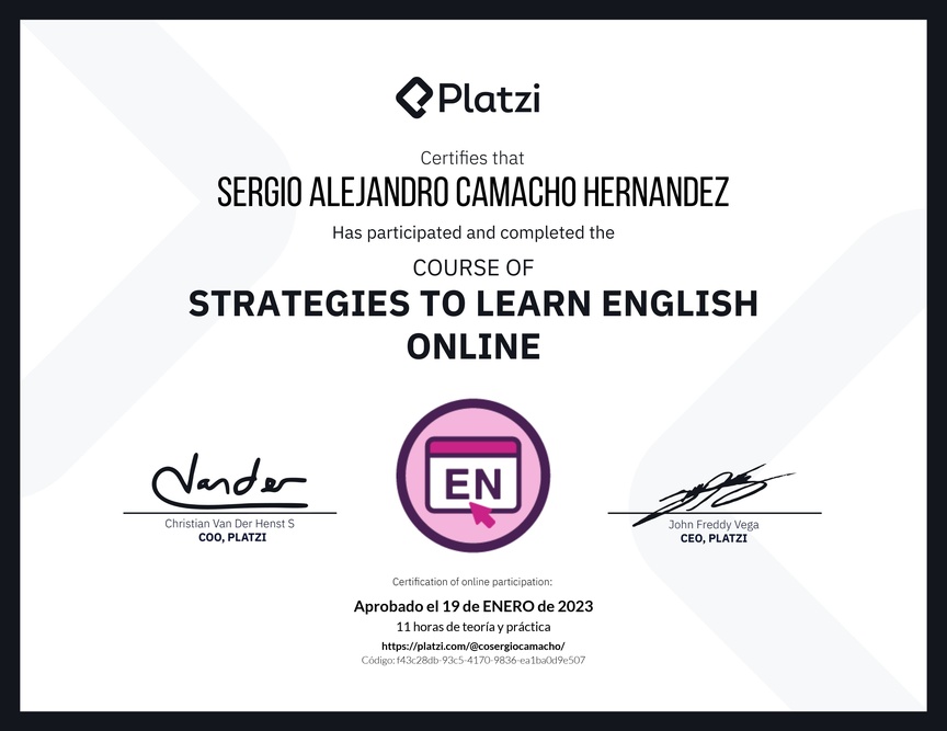 Diploma del Curso Gratis de Estrategias para Aprender Inglés en Línea