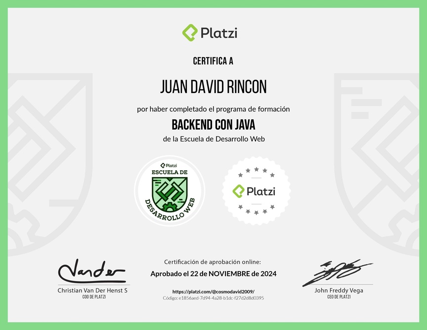 Diploma de la Ruta de Aprendizaje de Backend con Java
