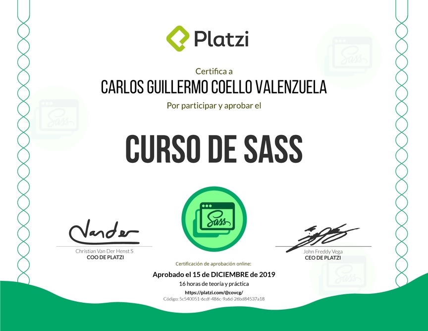 Diploma del Curso de Sass 2018