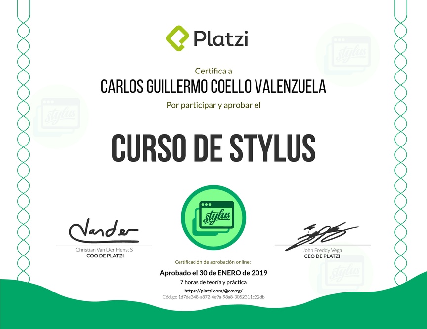 Diploma del Curso de Stylus 2018