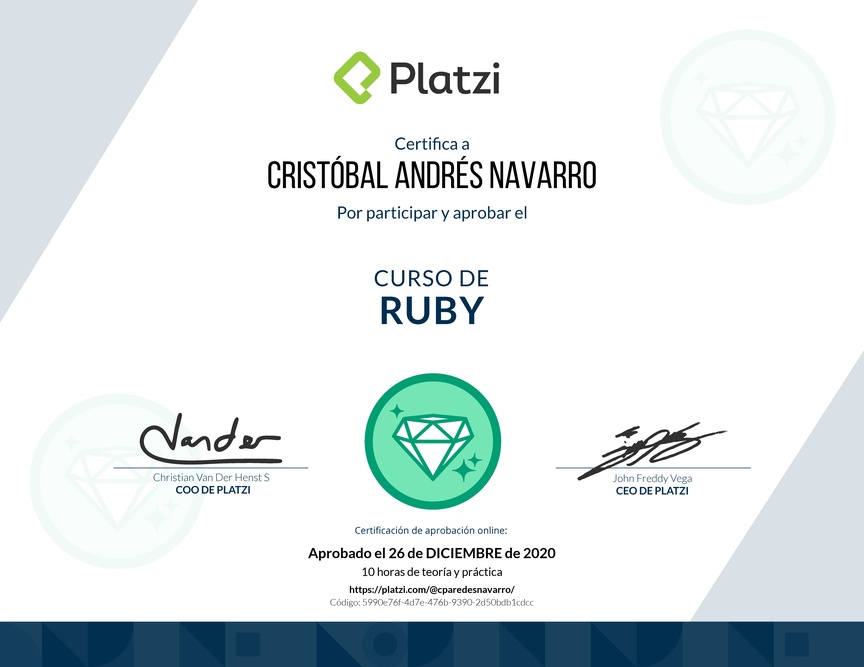 Diploma del Curso de Ruby