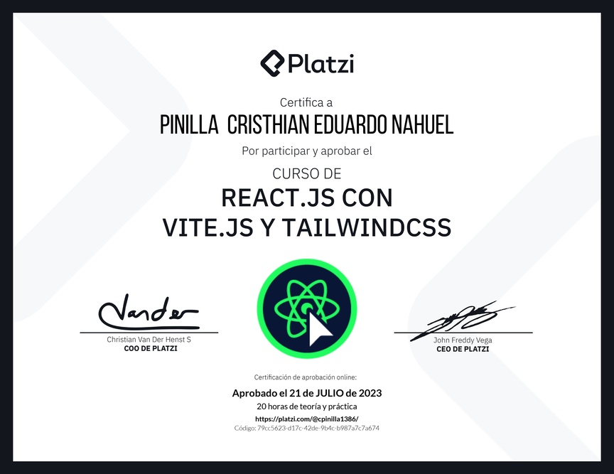 Diploma del Curso de React.js con Vite.js y TailwindCSS