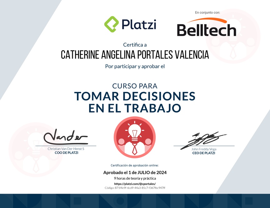 Diploma del Curso para Tomar Decisiones en el Trabajo