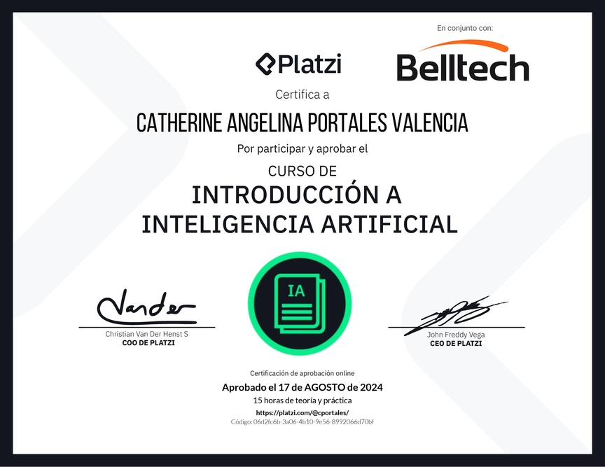 Diploma del Curso de Introducción a Inteligencia Artificial (2023)