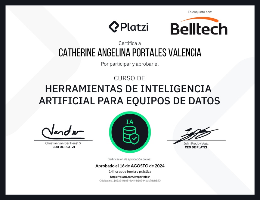 Diploma del Curso de Herramientas de Inteligencia Artificial para Equipos de Datos